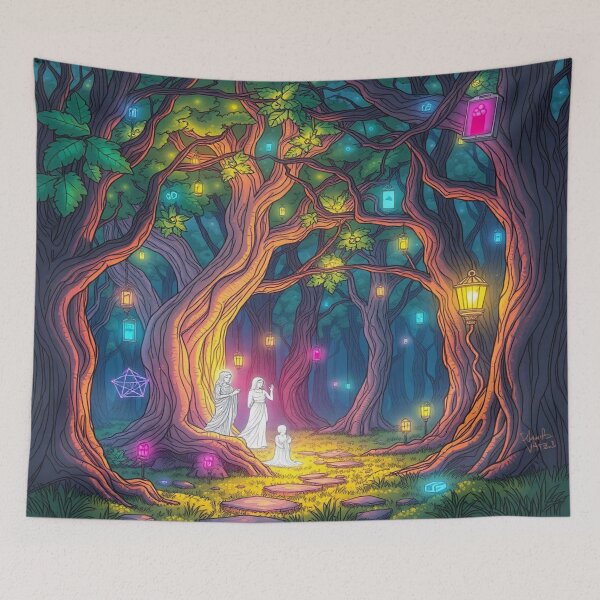 Item preview, Lantern Grove – Ghostly Figures in Enchanted Forest Path designed and sold by Cristhian Almanza.