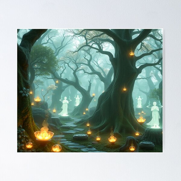 Item preview, Lantern Spirits – Glowing Forest with Ethereal Figures designed and sold by Cristhian Almanza.