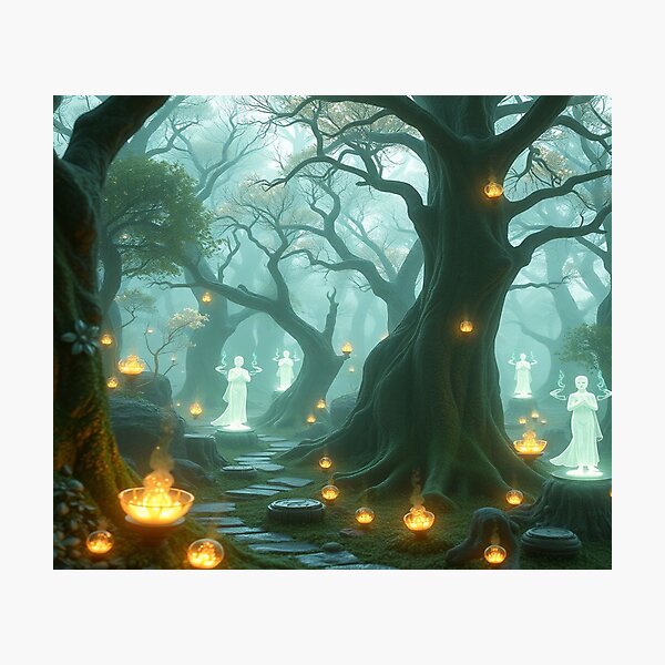 Item preview, Lantern Spirits – Glowing Forest with Ethereal Figures designed and sold by Cristhian Almanza.