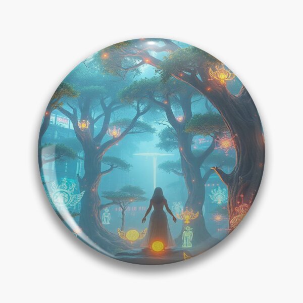 Item preview, Holographic Ceremony – Mystic Forest with Glowing Symbols and Cityscape designed and sold by Cristhian Almanza.