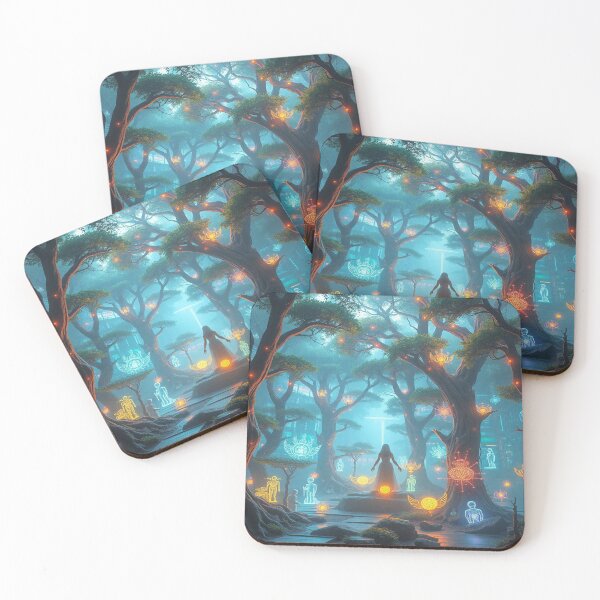 Item preview, Holographic Ceremony – Mystic Forest with Glowing Symbols and Cityscape designed and sold by Cristhian Almanza.