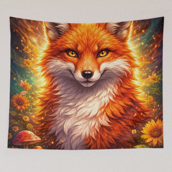 Item preview, Mystic Halo Fox – Glowing Fantasy Forest Fox Art designed and sold by GoldenDreamGallery.