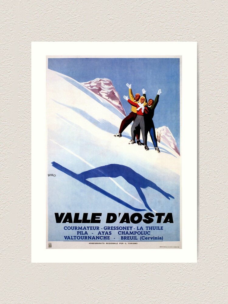 Val D/'Aosta Aosta Valley Ski Italy Italian Vintage Travel Advertisement Poster