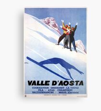 Lámina metálica Vintage Aosta deportes de invierno Alpes italianos anuncio de viaje