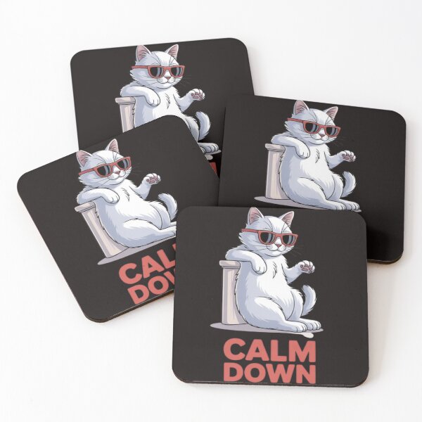 Item preview, Cool White Cat – Calm Down Attitude Illustration designed and sold by BoB-66.