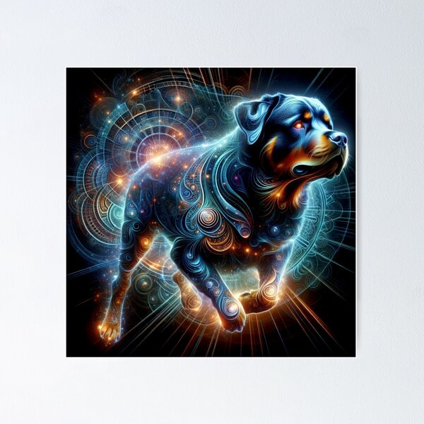 Item preview, Cosmic Rottweiler in Neon Spirals designed and sold by Wags & Tails.