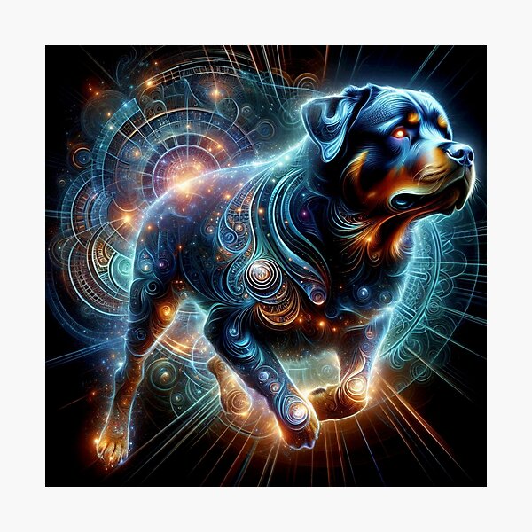 Item preview, Cosmic Rottweiler in Neon Spirals designed and sold by Wags & Tails.