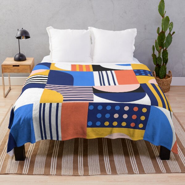 Item preview, Abstract Geometric Bauhaus Pattern in Blue Yellow Coral Retro Grid Art designed and sold by Timegraf.