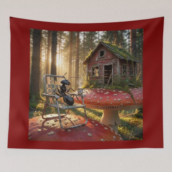 Item preview, Ant Has Coffee on Amanita Mushroom designed and sold by Tridentulus.