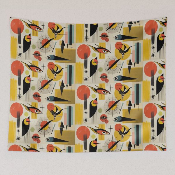 Item preview, Mid-Century Abstract Geometric  Native Tribal Art Boho designed and sold by BlueLineLAX.