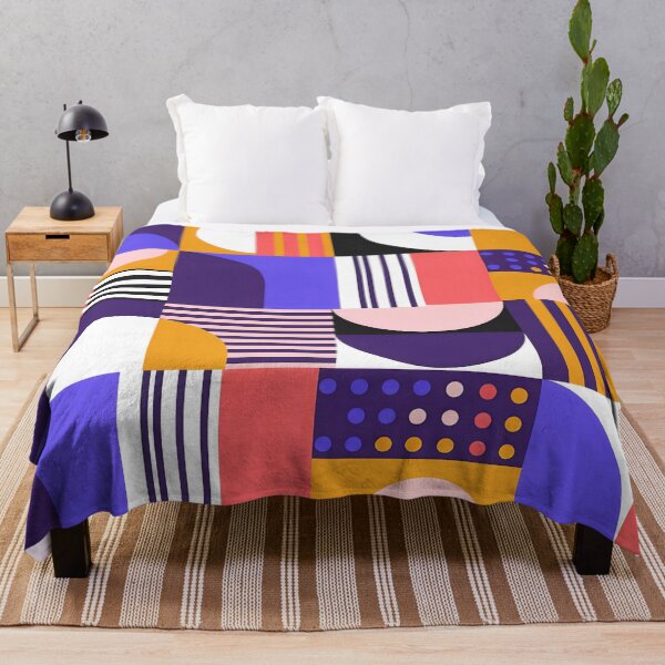 Item preview, Abstract Geometric Bauhaus Pattern in Blue Yellow Coral Retro Grid Art designed and sold by Timegraf.
