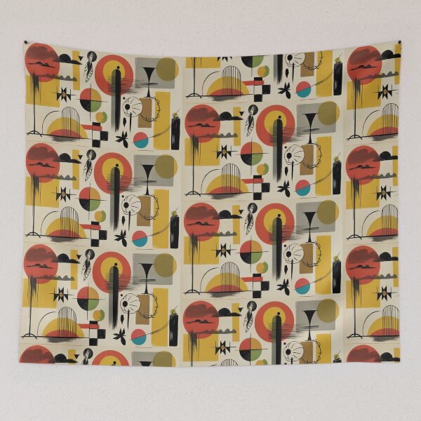 Item preview, Mid-Century Abstract Geometric  Native Tribal Art Boho designed and sold by BlueLineLAX.