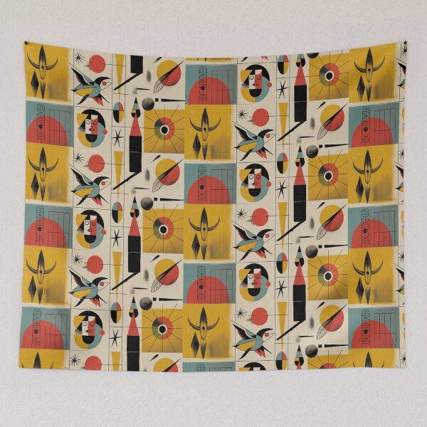 Item preview, Mid-Century Abstract Geometric  Native Tribal Art Boho designed and sold by BlueLineLAX.
