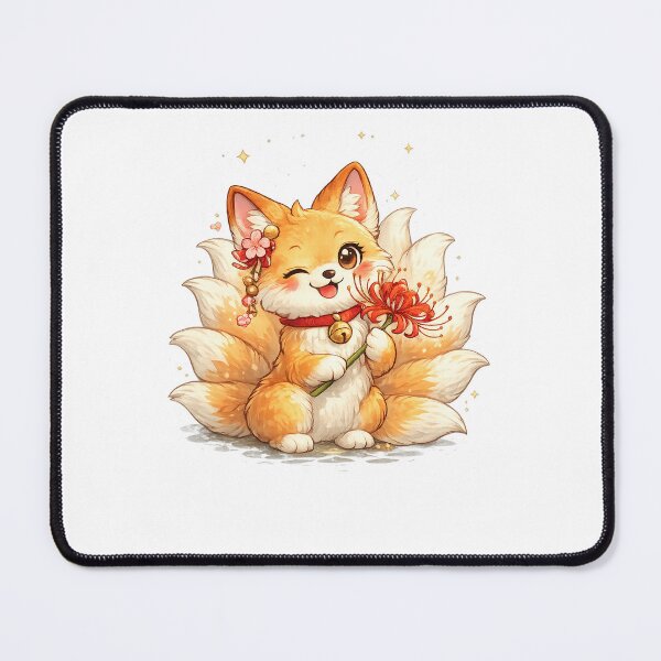 Item preview, Japanese Spider Lily – Adorable Kawaii Nine-Tailed Fox Art designed and sold by Paws-nd-Prints.