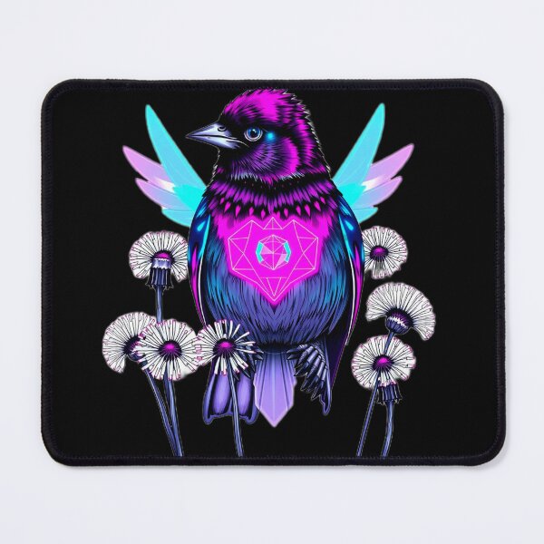 Item preview, Sparrow with Neon Dandelions – Futuristic Nature Fusion Art designed and sold by Naturalite19.