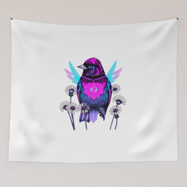 Item preview, Sparrow with Neon Dandelions – Futuristic Nature Fusion Art designed and sold by Naturalite19.