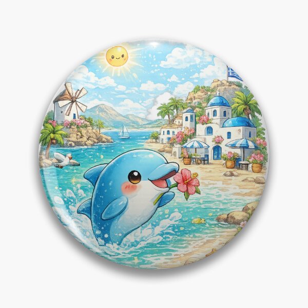Item preview, Kos Greece – Cute Kawaii Dolphin Island Illustration designed and sold by Paws-nd-Prints.