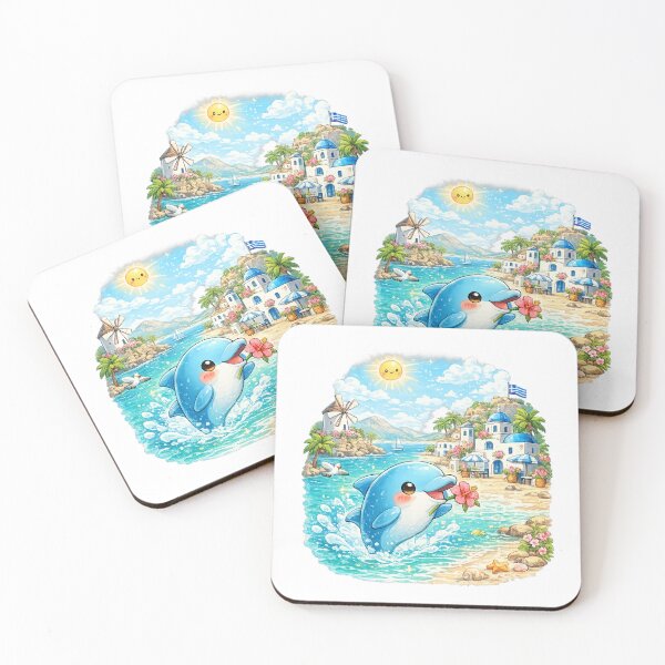 Item preview, Kos Greece – Cute Kawaii Dolphin Island Illustration designed and sold by Paws-nd-Prints.