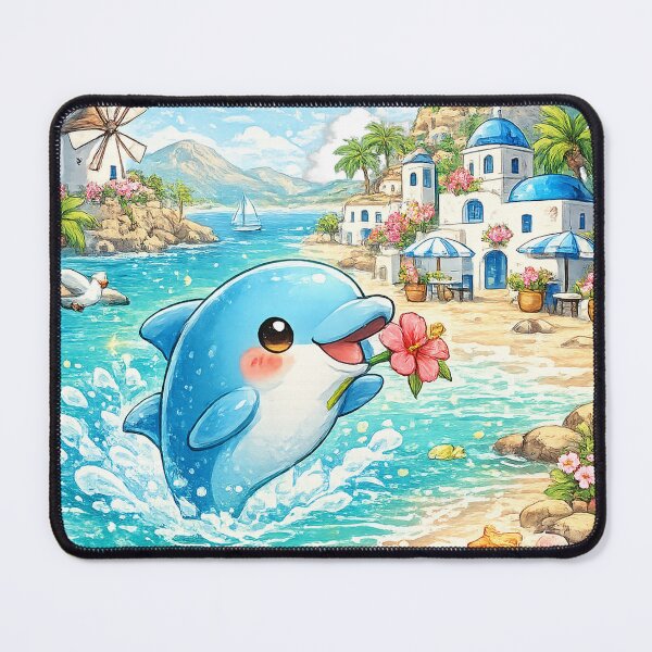 Item preview, Kos Greece – Cute Kawaii Dolphin Island Illustration designed and sold by Paws-nd-Prints.