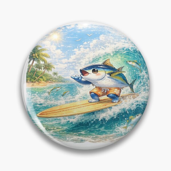 Item preview, Old School Surf – Kawaii Bluefin Tuna Surfing Vintage Longboard Wave Art designed and sold by Paws-nd-Prints.