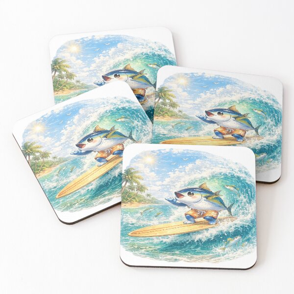 Item preview, Old School Surf – Kawaii Bluefin Tuna Surfing Vintage Longboard Wave Art designed and sold by Paws-nd-Prints.