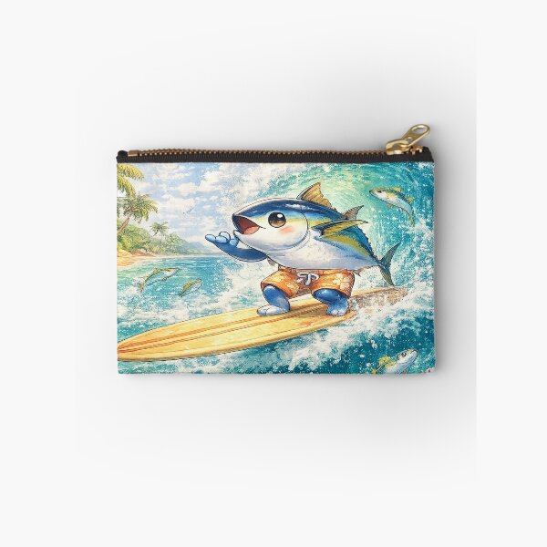 Item preview, Old School Surf – Kawaii Bluefin Tuna Surfing Vintage Longboard Wave Art designed and sold by Paws-nd-Prints.
