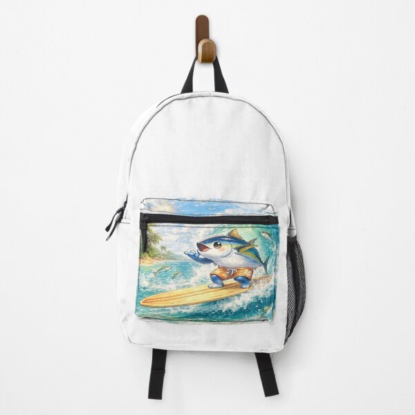 Item preview, Old School Surf – Kawaii Bluefin Tuna Surfing Vintage Longboard Wave Art designed and sold by Paws-nd-Prints.