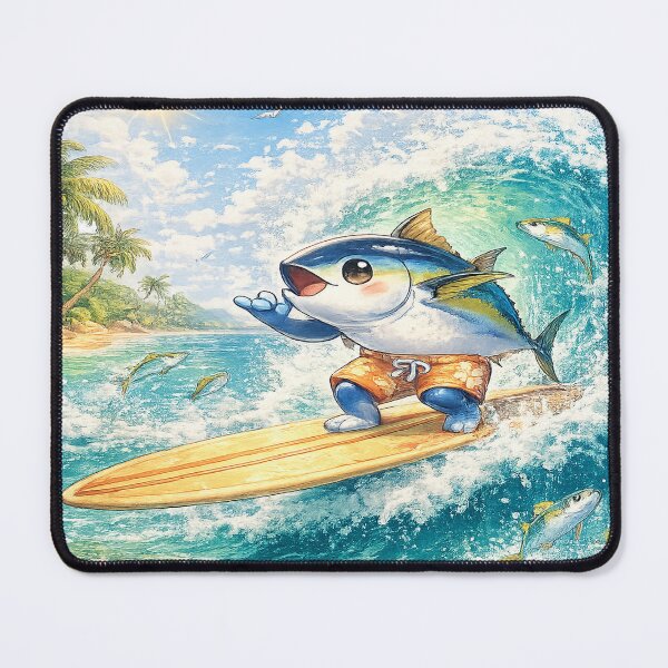 Item preview, Old School Surf – Kawaii Bluefin Tuna Surfing Vintage Longboard Wave Art designed and sold by Paws-nd-Prints.