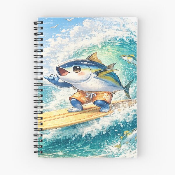 Item preview, Old School Surf – Kawaii Bluefin Tuna Surfing Vintage Longboard Wave Art designed and sold by Paws-nd-Prints.