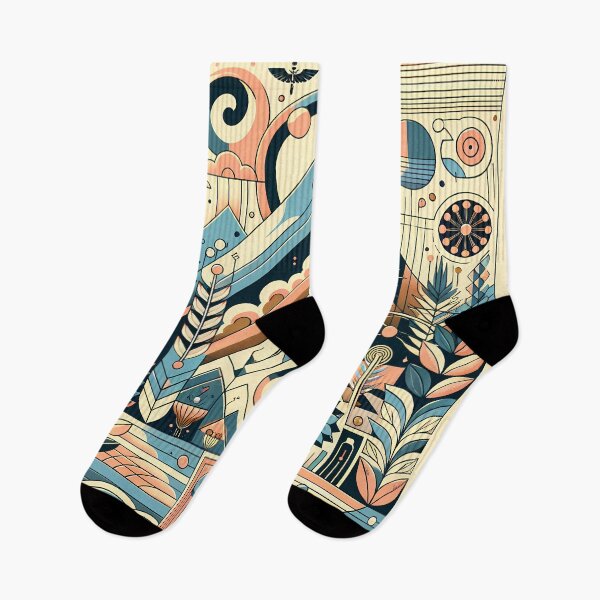 Item preview, Retro Geometric Mountain Landscape in Teal and Peach designed and sold by InkSmithery.