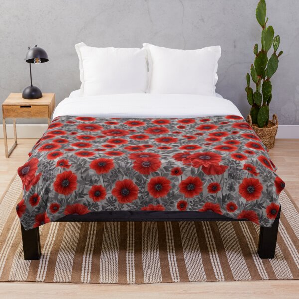 Aperçu de l'œuvre Coquelicots cramoisis sur fond gris – Motif floral botanique sans raccord créée et vendue par Virtuals1.