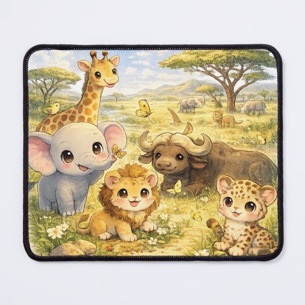 Item preview, Out of Africa – Kawaii African Safari Big Five Cute Wildlife Illustration designed and sold by Paws-nd-Prints.