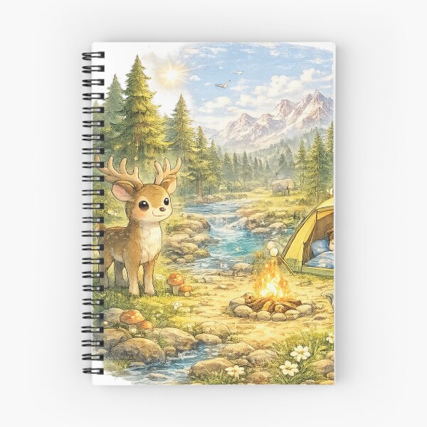 Item preview, Outdoorsy – Cute Kawaii Forest Camping Scene with Deer and Mountains designed and sold by Paws-nd-Prints.