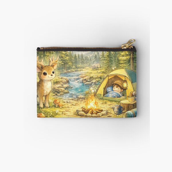Item preview, Outdoorsy – Cute Kawaii Forest Camping Scene with Deer and Mountains designed and sold by Paws-nd-Prints.