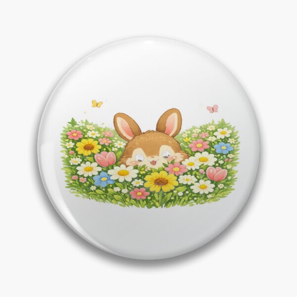 Item preview, Pretty Flowers – Cute Kawaii Bunny Peeking in a Floral Meadow designed and sold by Paws-nd-Prints.