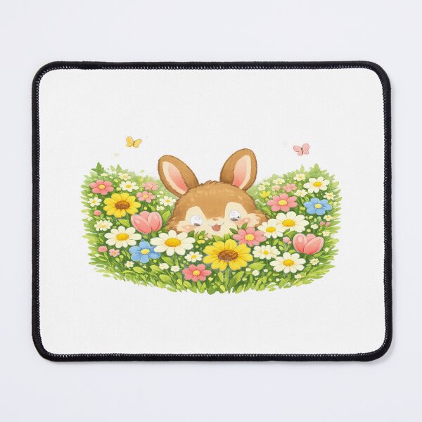 Item preview, Pretty Flowers – Cute Kawaii Bunny Peeking in a Floral Meadow designed and sold by Paws-nd-Prints.