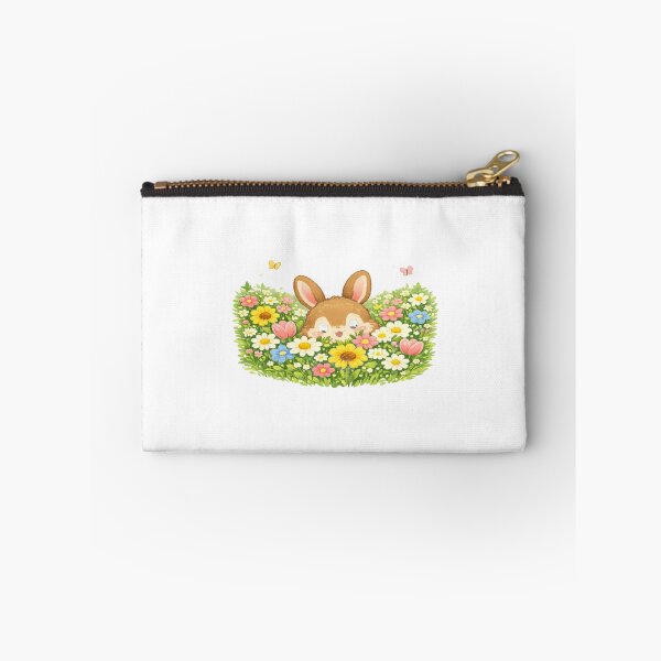Item preview, Pretty Flowers – Cute Kawaii Bunny Peeking in a Floral Meadow designed and sold by Paws-nd-Prints.