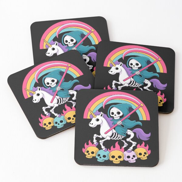 Item preview, Grim Reaper Riding Skeleton Unicorn Halloween Pastel Rainbow designed and sold by trinfhri.