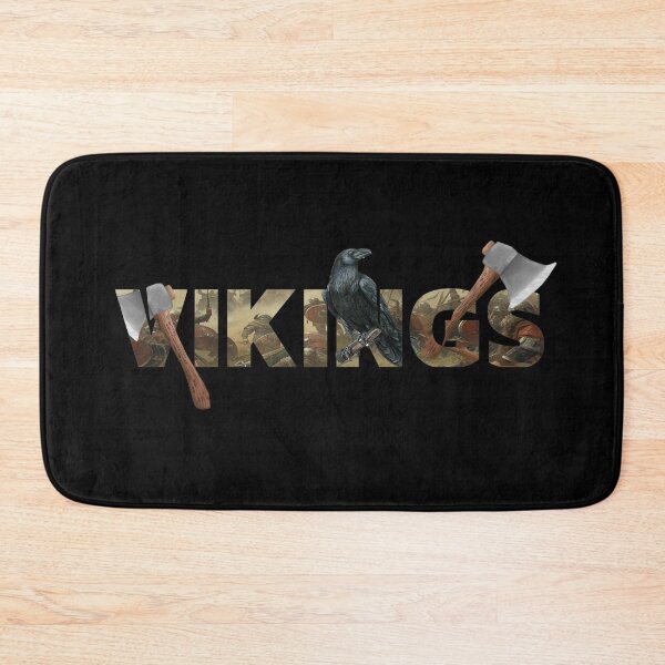 Item preview, Vikings Typography with Raven and Axes - Norse Mythology Art designed and sold by TeezOfMadness.