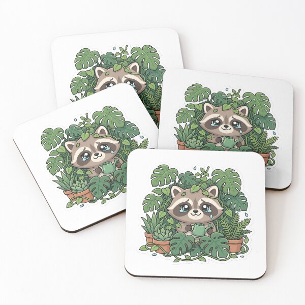 Item preview, Cute Chibi Raccoon Plant Parent Aesthetic Indoor Jungle Vines designed and sold by StickyGuys.