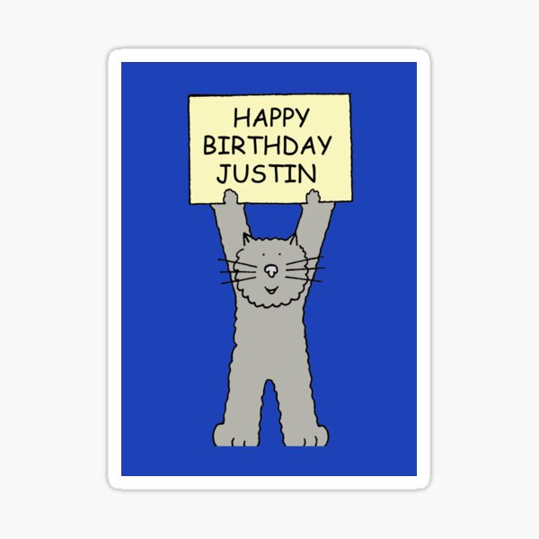 “Happy Birthday Justin Cute Grey Cat” Sticker for Sale by KateTaylor
