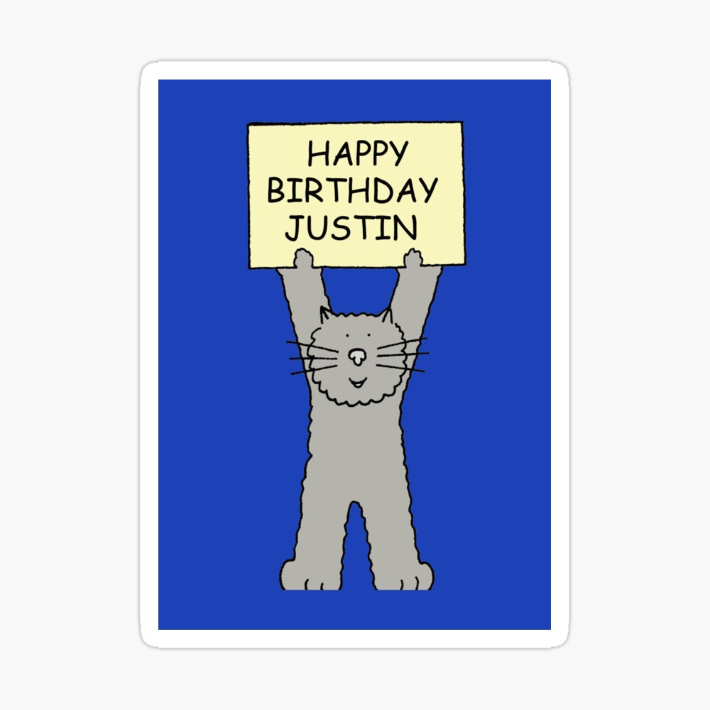 Mug Isotherme Joyeux Anniversaire Justin Cute Grey Cat Par Katetaylor Redbubble