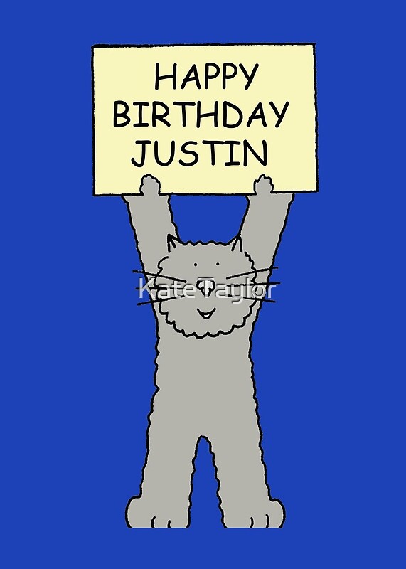 Joyeux Anniversaire Justin Cute Grey Cat Par Katetaylor Redbubble