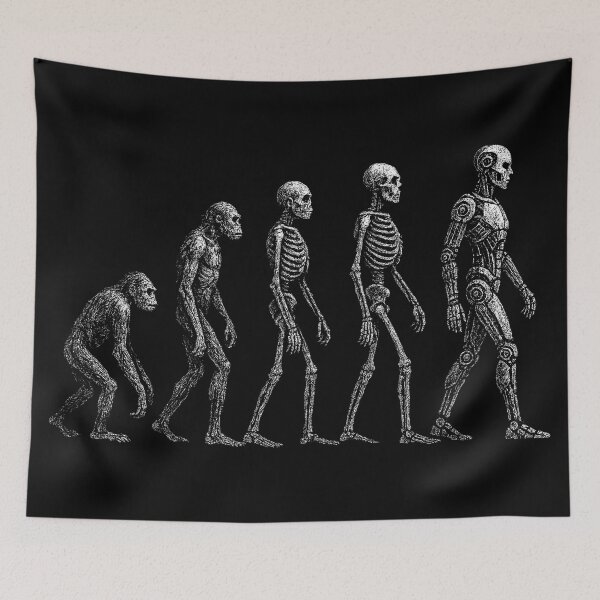 Item preview, Human Evolution Skeleton to Cyborg – Dark Sci-Fi Illustration designed and sold by Mortisigil.