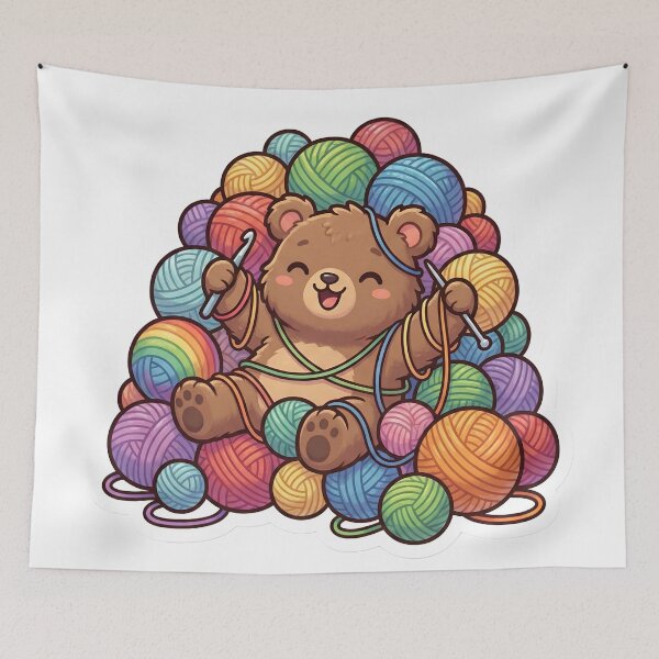 Item preview, Cute Chibi Bear Yarn Stash Hoarder Knitting Crochet Aesthetic designed and sold by StickyGuys.