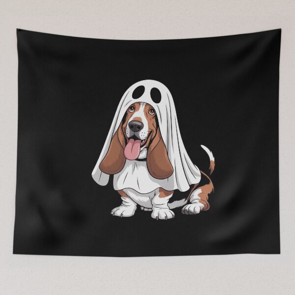 Item preview, Basset Hound Dog Wearing A White Ghost Costume Halloween designed and sold by Libbysharts.