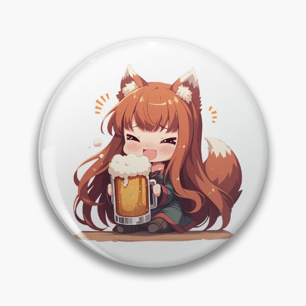 Item preview, Spice and Holo Anime Girl Wolf Chibi Kawaii Beer Drunk Cute Happy Mood designed and sold by riadjamai.