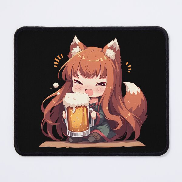 Item preview, Spice and Holo Anime Girl Wolf Chibi Kawaii Beer Drunk Cute Happy Mood designed and sold by riadjamai.
