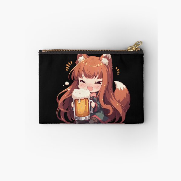 Item preview, Spice and Holo Anime Girl Wolf Chibi Kawaii Beer Drunk Cute Happy Mood designed and sold by riadjamai.
