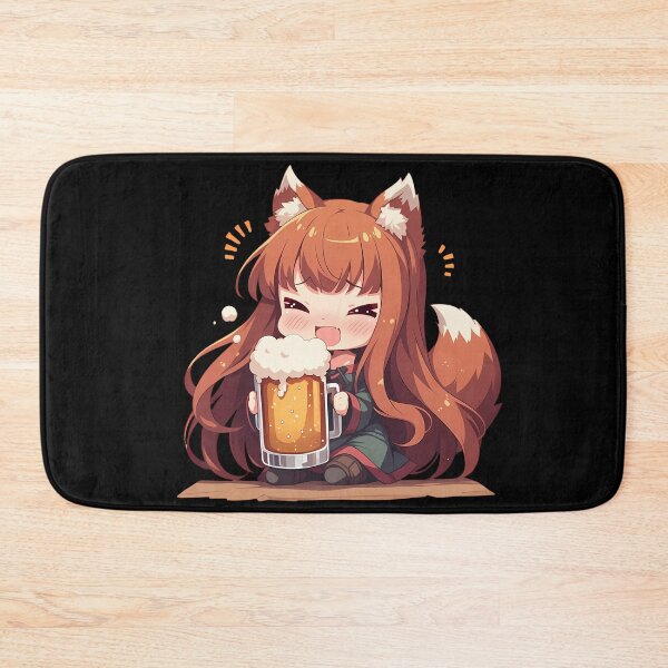 Item preview, Spice and Holo Anime Girl Wolf Chibi Kawaii Beer Drunk Cute Happy Mood designed and sold by riadjamai.